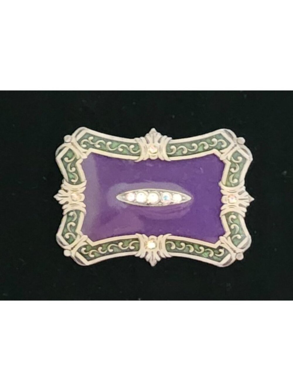 Vintage Catherine Popesco French Purple & Green Enamel Brooch Crystals